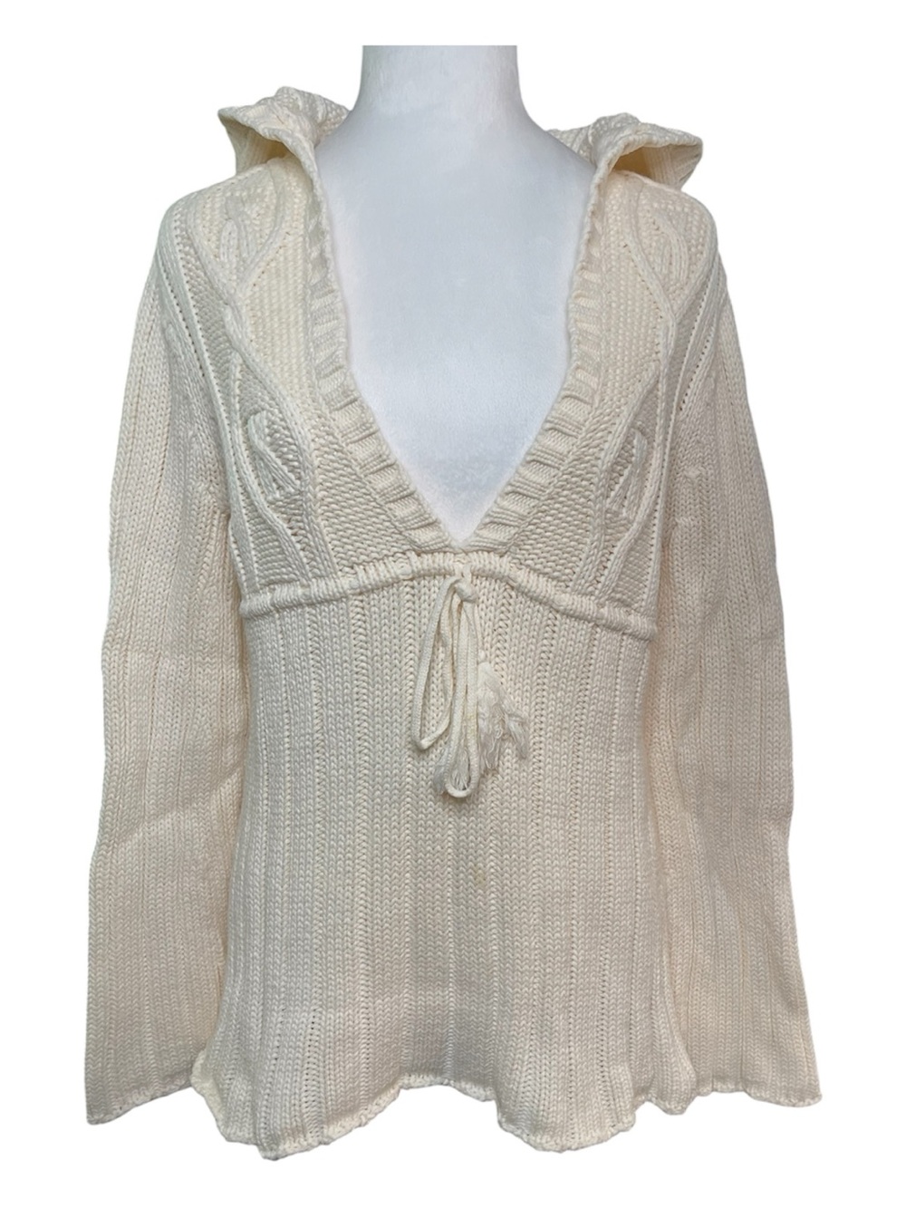 Vintage Levis Red Tab Knit Hooded Sweater Cream Y2K Flare Bell Sleeve Large L
